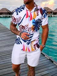 Men's Sportswear 2 piece casual beach style Polo shirt Short sleeve button up T-shirt and shorts Casual men's wear Polo shirt