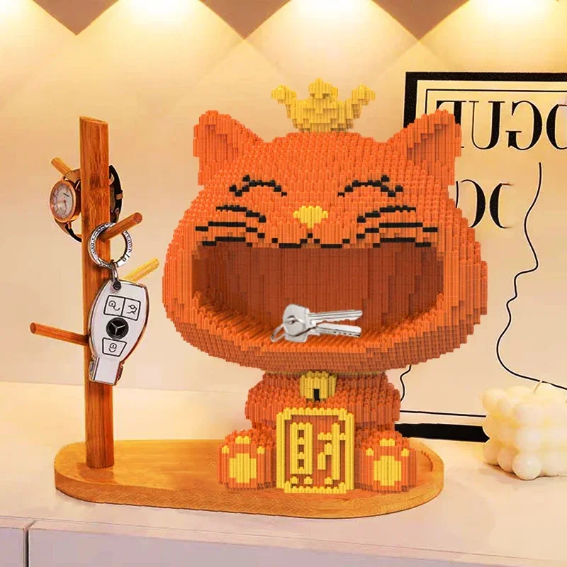 Crown Big Mouth Cat Porch Key Ornament Building Block Puzzle Assembly Toys Decorations Living Room Toys for Girls Boys  Blocks