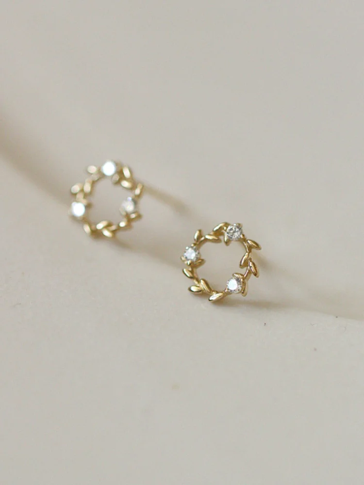 

925 Sterling Silver Plated 14K Gold Earrings Set With Zircon Small Flower Wreath For Women, Artistic Style Earrings