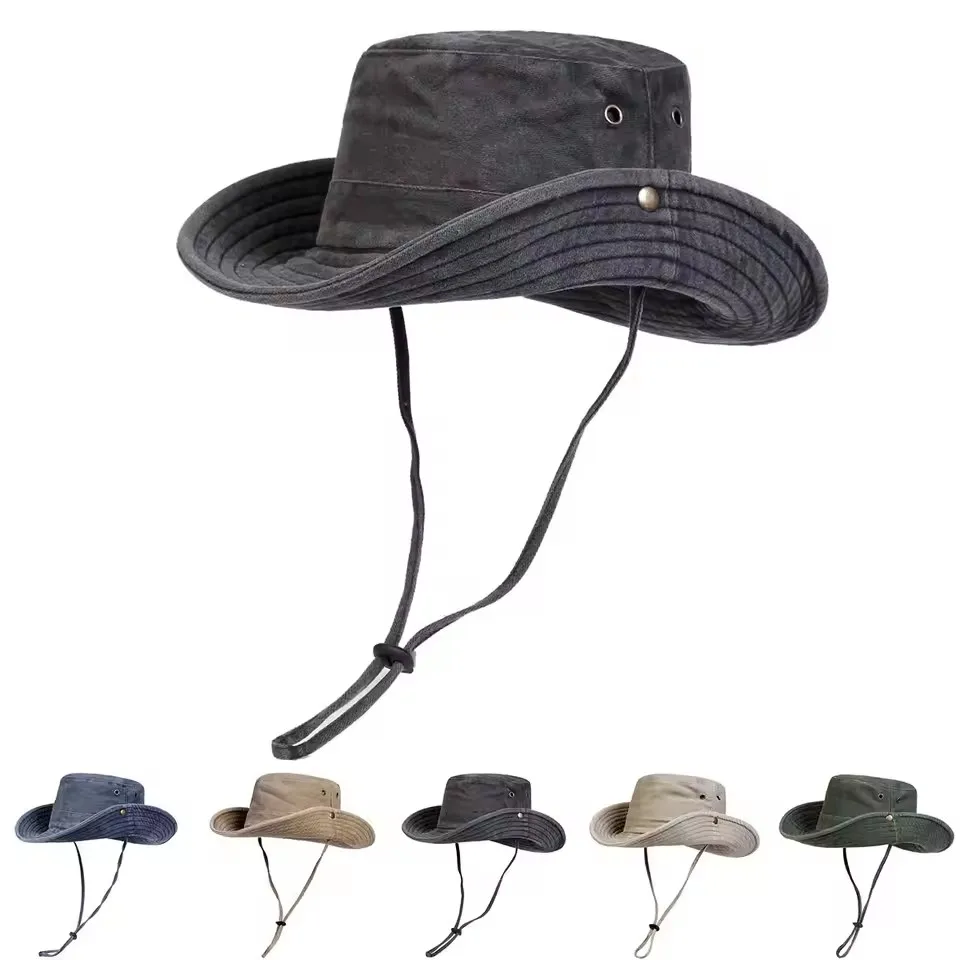 Sombreros de pescador de ala ancha lavados para hombre, gorras casuales para exteriores, sombrero de protección solar para hombre