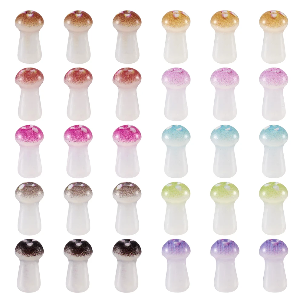 

200Pcs Glass Beads Mushroom Loose Spacer Beads Colorful Bead for Jewlery Making DIY Key Chain Earring Craft Supplies