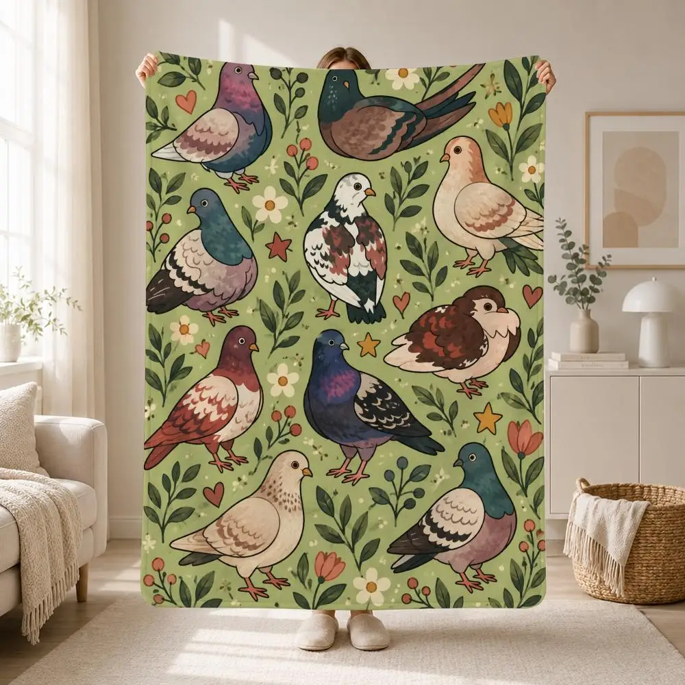 Bohemian Bird Pattern Bohemian Bird Print Quilted Throw Soft Plush Flannel Throw Blanket Sofa Bed Travel Home Decor