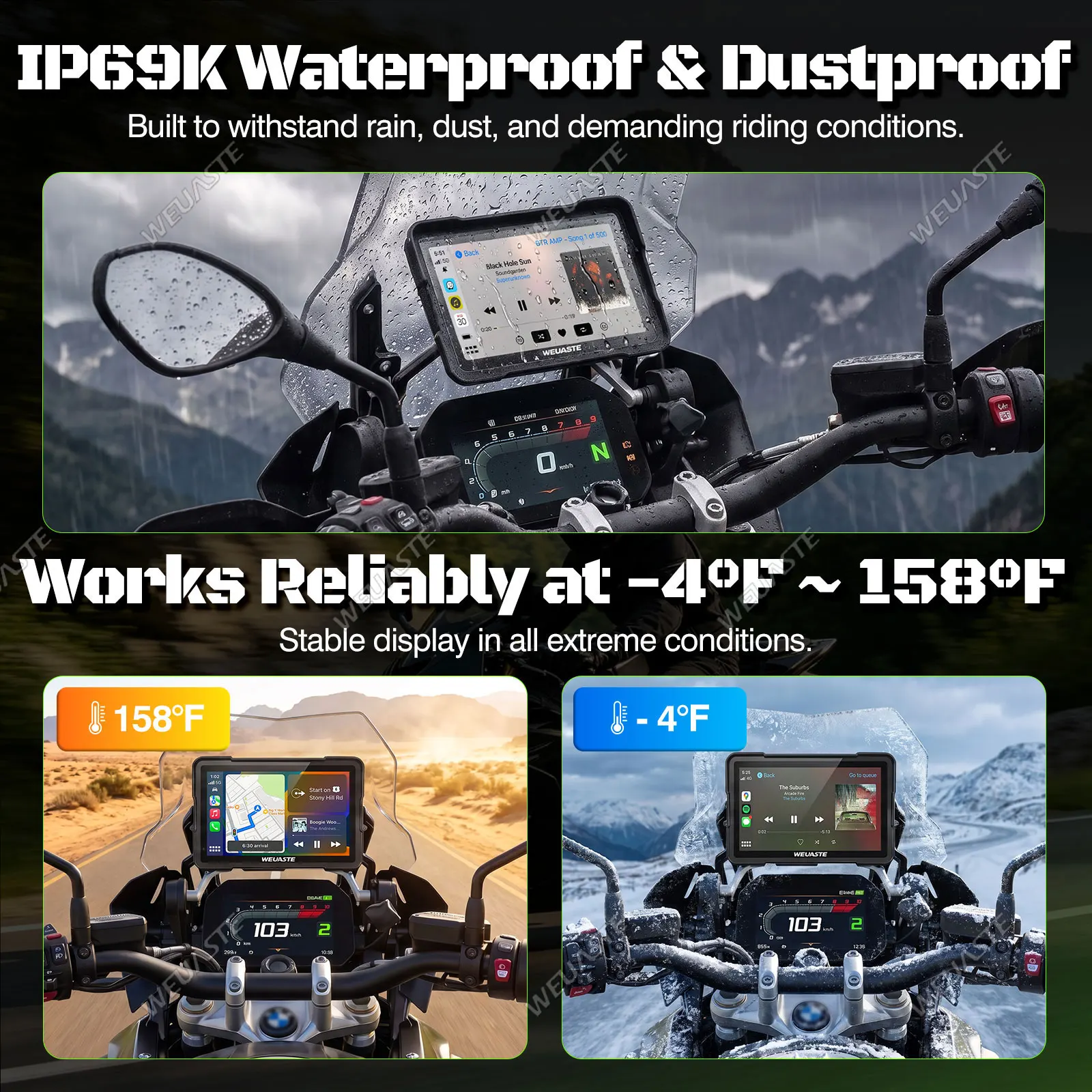 WEUASTE 7-inch Motorcycle Wireless CarPlay Android Auto GPS Navigation Smart Dashboard for BMW R1250GS R1250RS R1300GS R1300RS