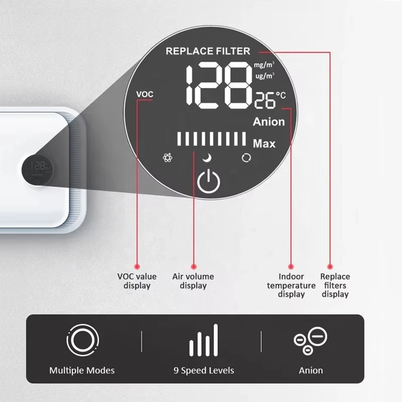 Wall-mounted  Ductless ERV Energy Recovery Ventilator with Voc Sensor or Pm2.5 air Quality Sensor Auto Control Inside Room Air