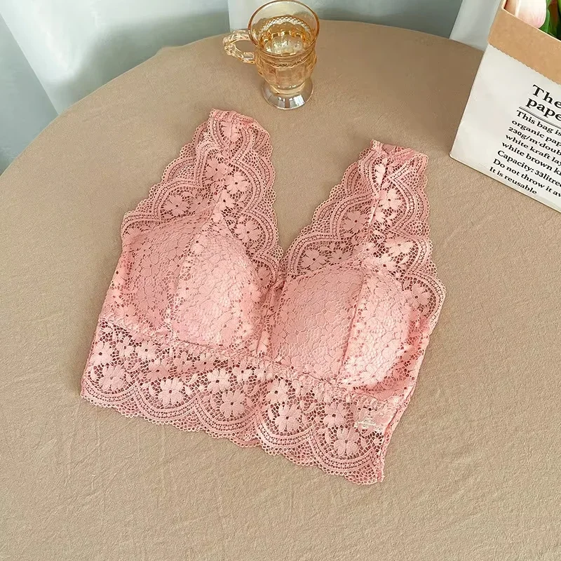 Lace Bras Top Women Deep V Neck Sexy Lingerie Wire Free Bra Tank Tops Female Underwear V Back Bralette Padded Camisole image 5