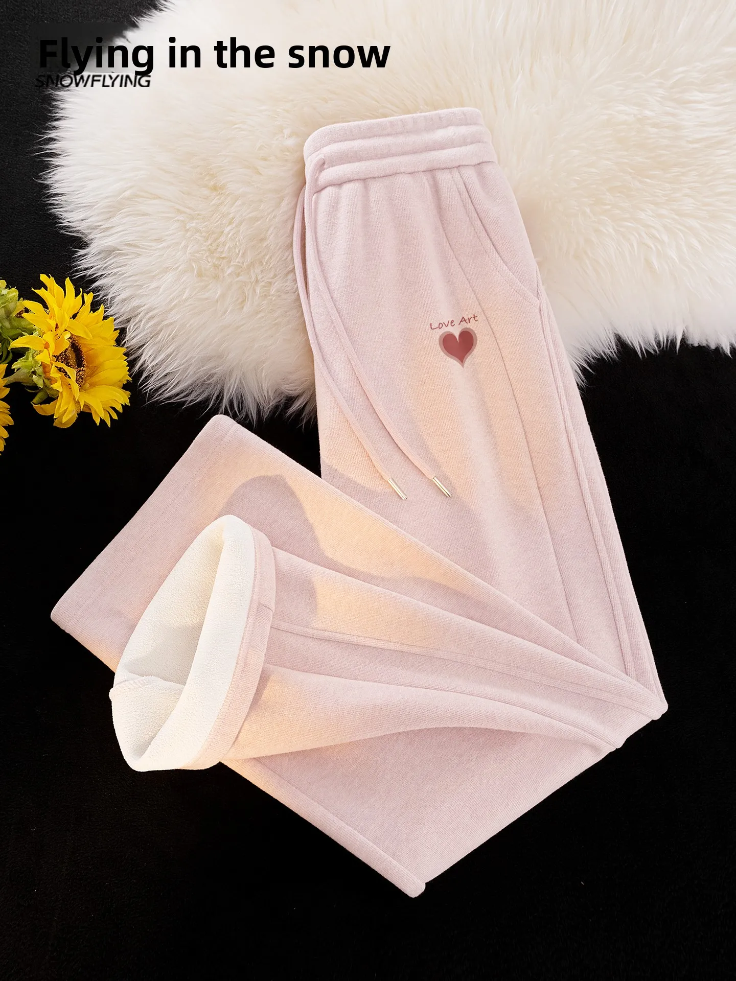 

Thiened Fce Women's Casual Pants High Waist Wide Leg Mousse Velvet Autumn Winter New Sle Pink Leisure Trousers
