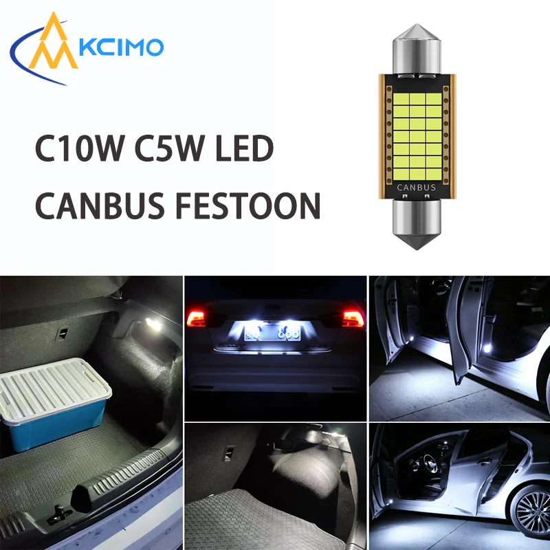 2/10Pcs 31-41mm Festoon LED Lamps, Wide Voltage CANBUS Error Free Bulbs, 6000K Pure White for Car Reading & License Plate Lights