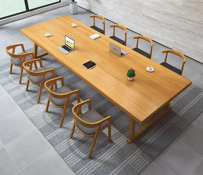 for Nordic Simple Rectangular Solid Wood Desk Company Multi-person Training Table Conference Table Reading Room Desk and