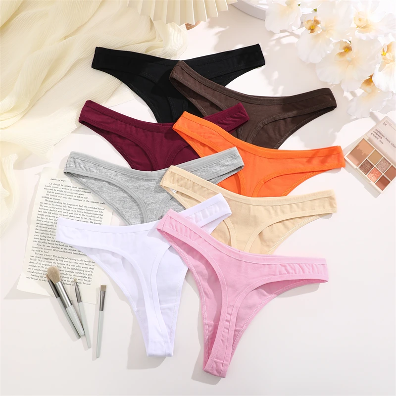 FINETOO 3Pcs Cotton Solid Thongs Women\'s Panties Sexy Low Waist Comfortable Underwear Female Breathable G-string Soft Lingerie