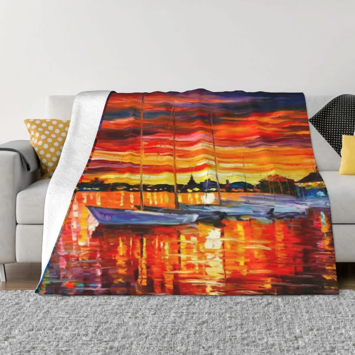 HELSINKI — SAILBOATS AT YACHT CLUB — Leonid Afremov CITYSCAPE — ультрамягкое одеяло из микрофлиса
