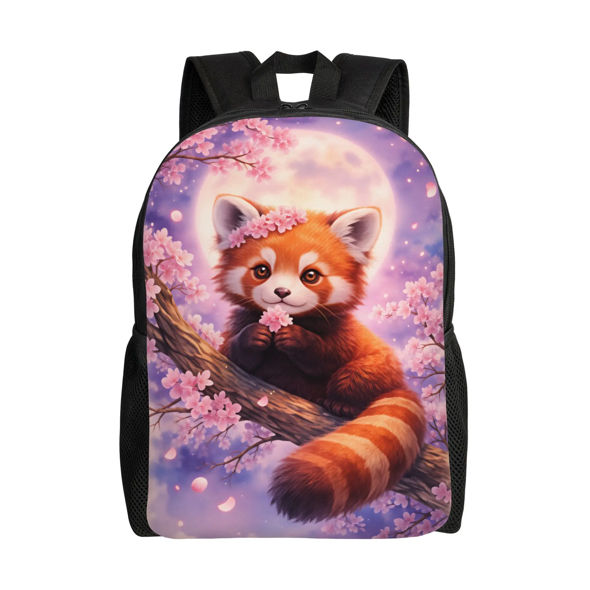 

Kawaii Red Panda Sitting on Cherry Blossom Branch Backpack Travel Backpacks Women High School Bags Designer Lightweight Rucksack