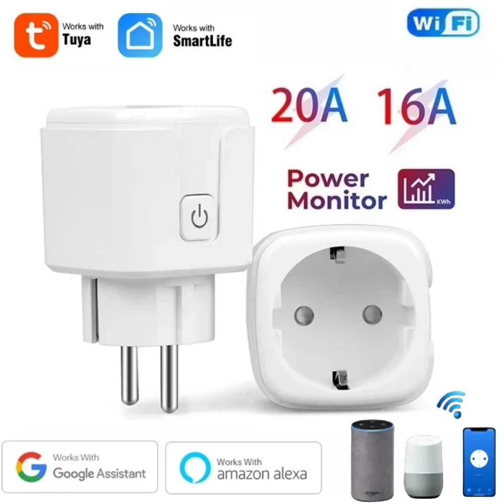 

Умная розетка Tuya Wi-Fi, EU/UK, 16/20A, таймер, монитор мощности, голосовое управление, работа с Alexa Google Home, пульт дистанционного управления Smart Life