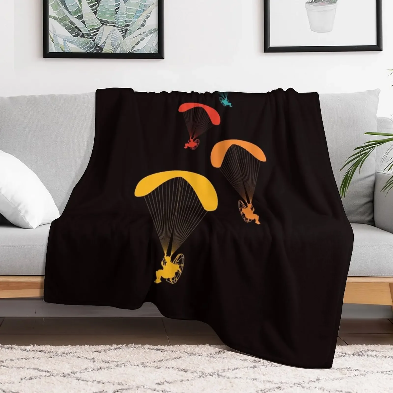Vintage Paramotor Pilot Retro Paramotoring PPG Hang Gliding Throw Blanket Color Fast Cozy Throw Blanket
