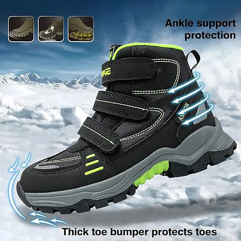 Kids Hiking Boots Boys Girls Outdoor Walking Climbing Sneaker Comfortable Snow Shoes Hiker Boot Antiskid Steel Buckle Sole