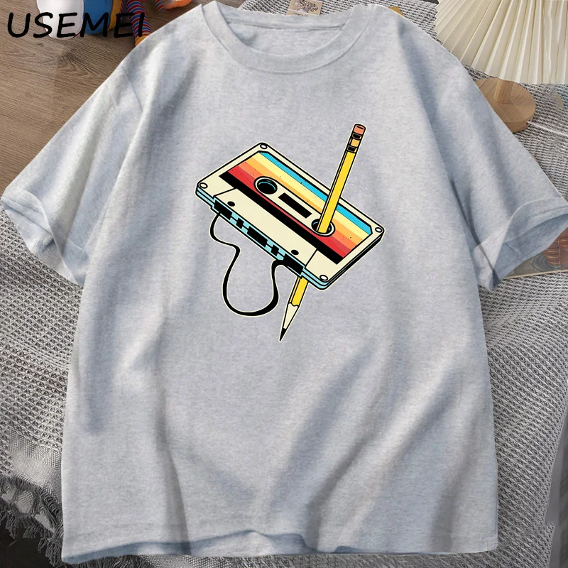 80s Cassette Tape Pencil T Shirts Men Women Retro Vintage Throwback Music Short Sleeve Graphic T Shirts Cotton Casual 90s Tees