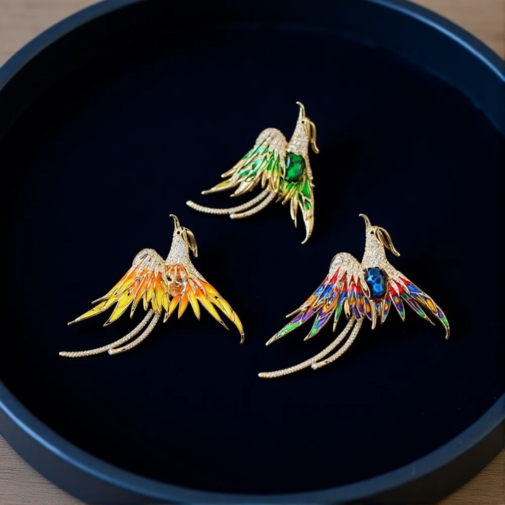 Elegant Phoenix Bird Brooch Colorful Crystal Rhinestone Animal Pins For Women Men Scarf Coat Clothing Accessories Jewelry Gift
