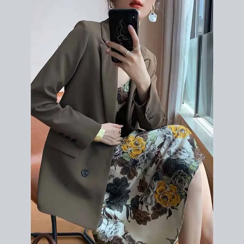 

Blazers Women Spring Elegant Office Lady Minimalist Retro Double Breasted Temperament Femme Classic Popular Outwear Chic Soft