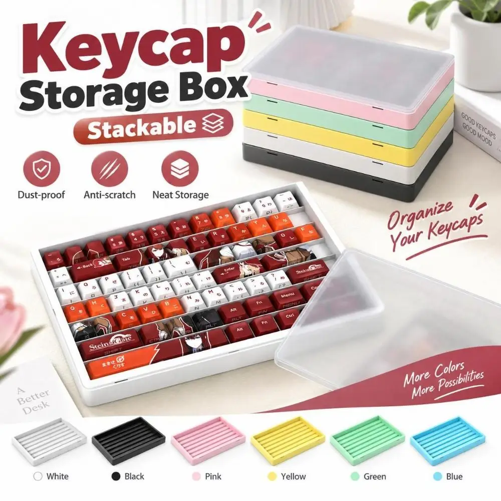 New Dustproof Keycap Storage Box Stackable Multicolor Options Keycap Organizer Transparent Lid Slotted Tray Keyboard Maintenance