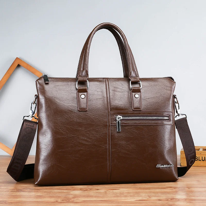 Luxe Pu Lederen Heren Rits Aktetas Vintage Handtas Zakelijke Schouder Messenger Tas Grote Capaciteit Mannelijke Laptop Tas