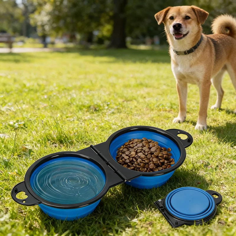

1-piece 2-in-1 Foldable Dual Bowl Feeding Bowl Portable Outdoor Travel Dog Cat Drinking Bowl Pet Supplies Outdoor Feeding Water
