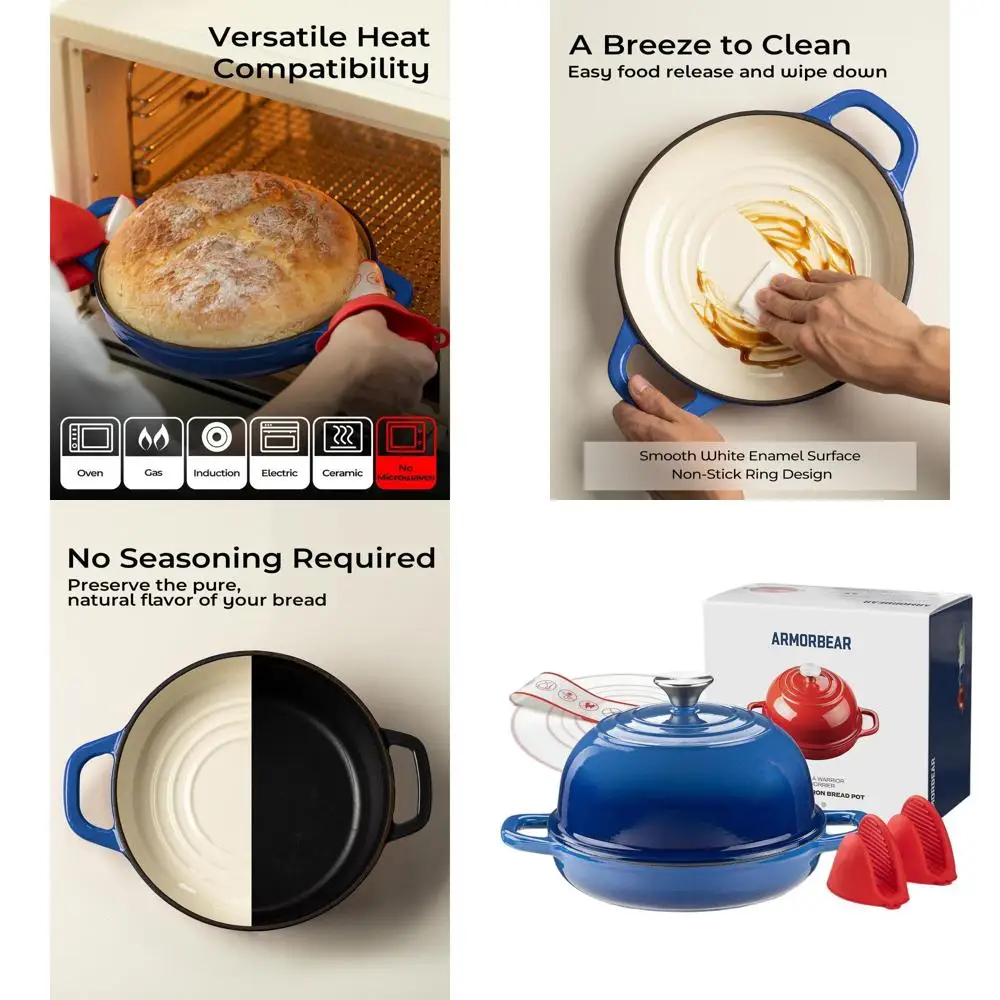 

Enameled 5-Quart Cast Iron Dutch Oven with Lid, Blue, Perfect for Homemade Sourdough Bread