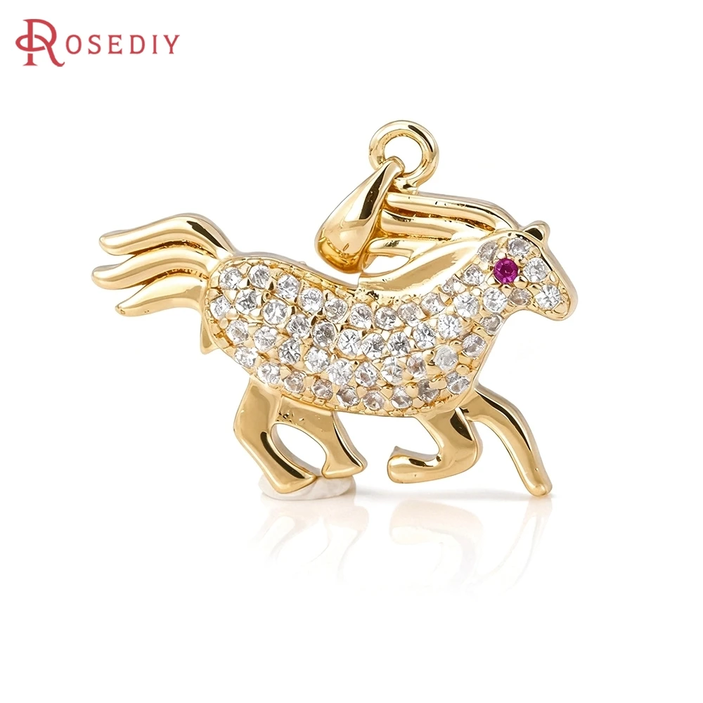

2PCS 17x21.5MM 18K Gold Color Brass Zircon Horse Necklaces Charms Pendants High Quality Diy Jewelry Accessories Making Supplies