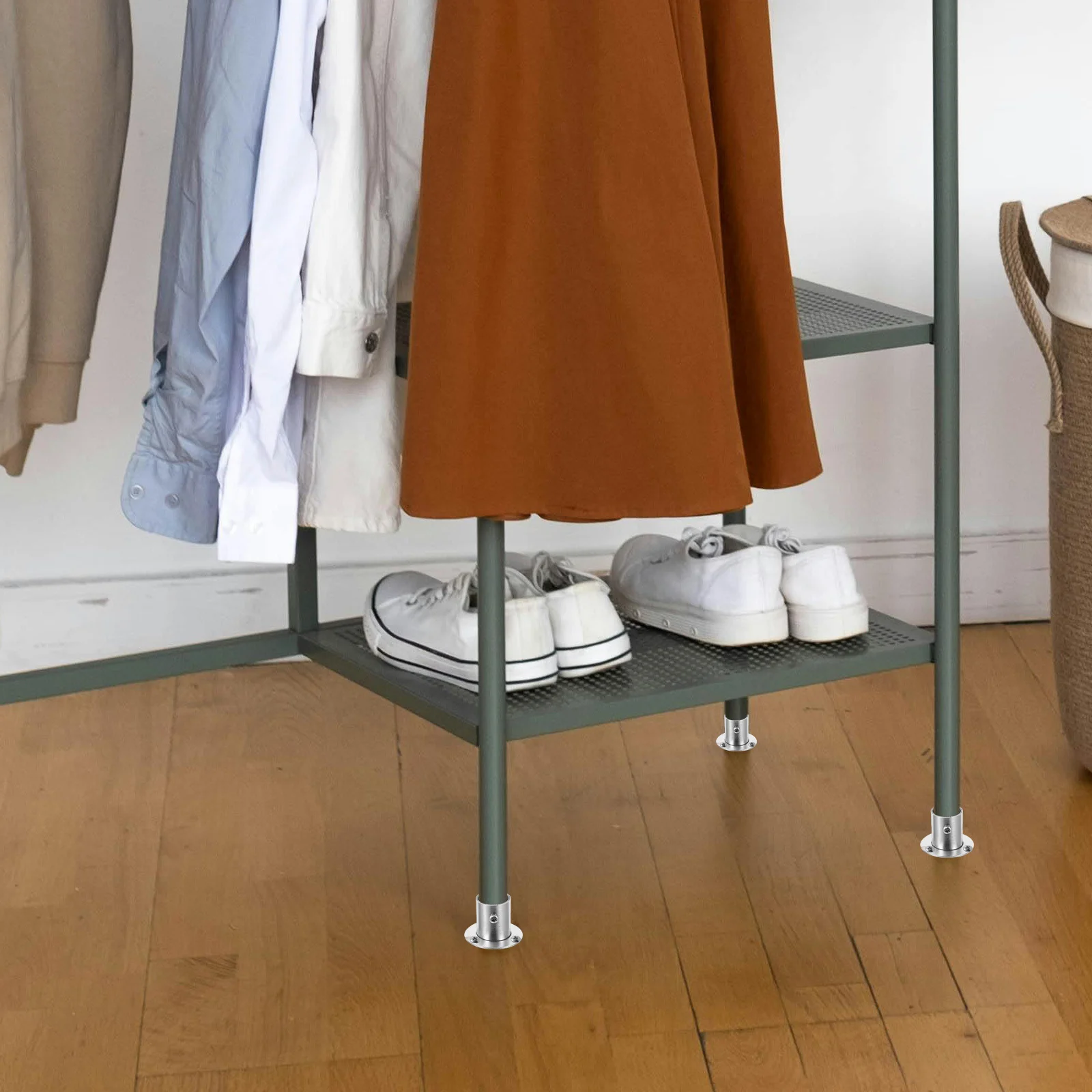 

4pcs Stainless Steel Closet Rod Bracket High Foot Design Adjustable Support Rod For Wardrobe Curtain Shower Towel Bar Pipe