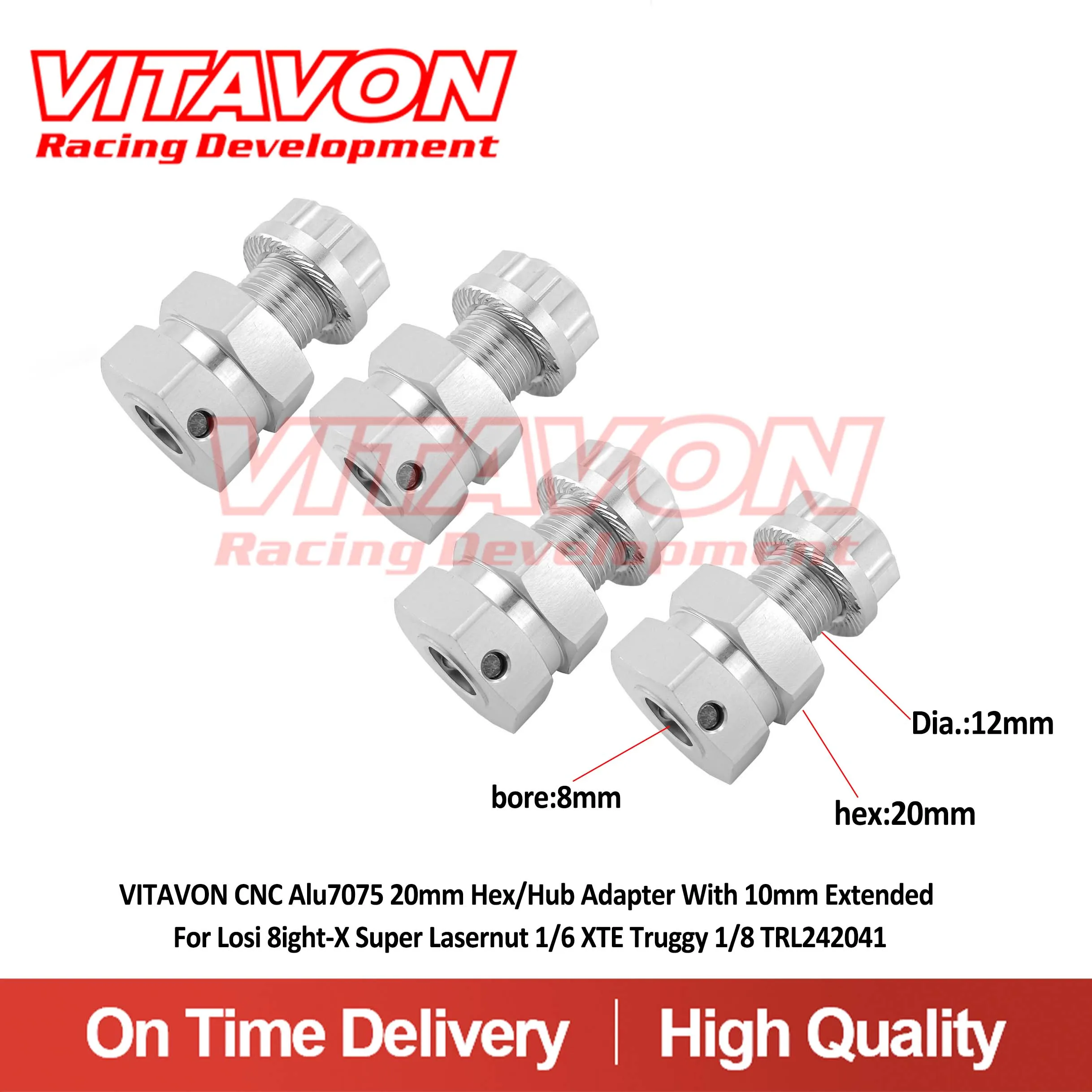 

VITAVON CNC Alu7075 20mm Hex/Hub Adapter With 10mm Extended For Losi 8ight-X Super Lasernut 1/6 XTE Truggy 1/8 TRL242041