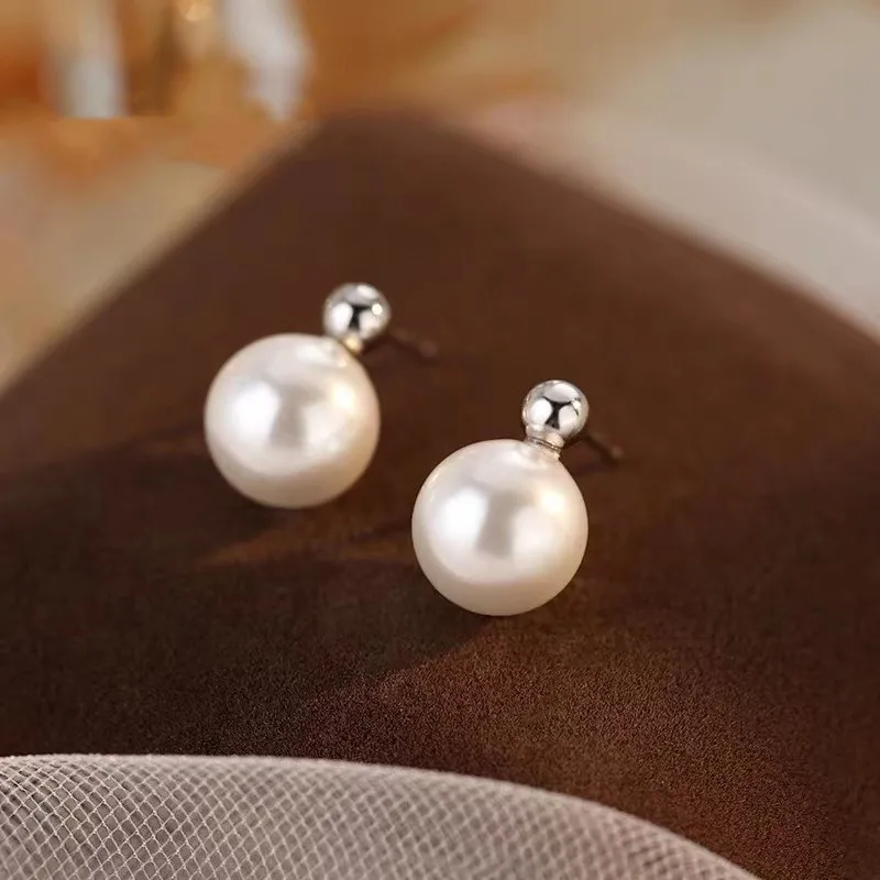 Real 925 Sterling Silver Zircon Bead Round Pearl Stud Earrings For Women Classic Fine Jewelry Niche Light Luxury Accessories view 6
