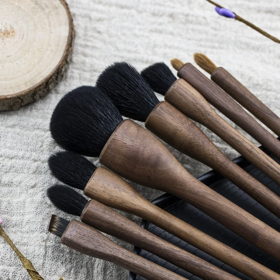 BEILI Natural Walnut Wood 8pcs luxury Make up Brushes High Quality Natural Goat Weasel Hair Professional Make up Brush Set