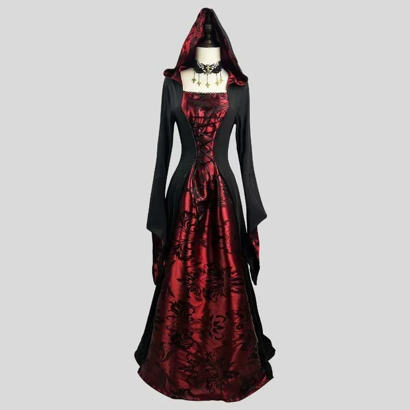 Color Cosplayer Halloween Women Dress Medieval Vampire Vintage Cosplay Costume Red Ghost Bride Dress Female Gothic Scary Clothes