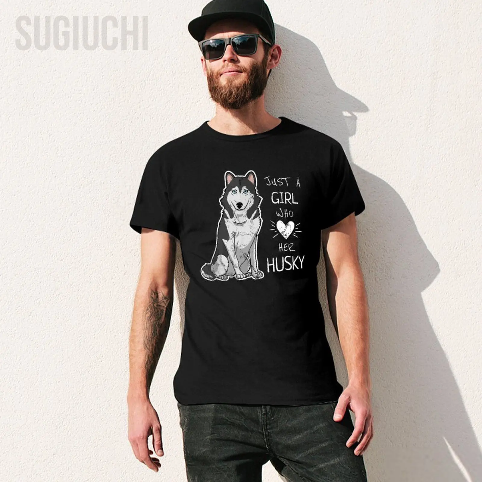 Unisex Men Just A Girl Who Loves Her Siberian Husky Dog Puppy Love Tshirt Tees T Shirts Women Boys 100% Cotton T-Shirt