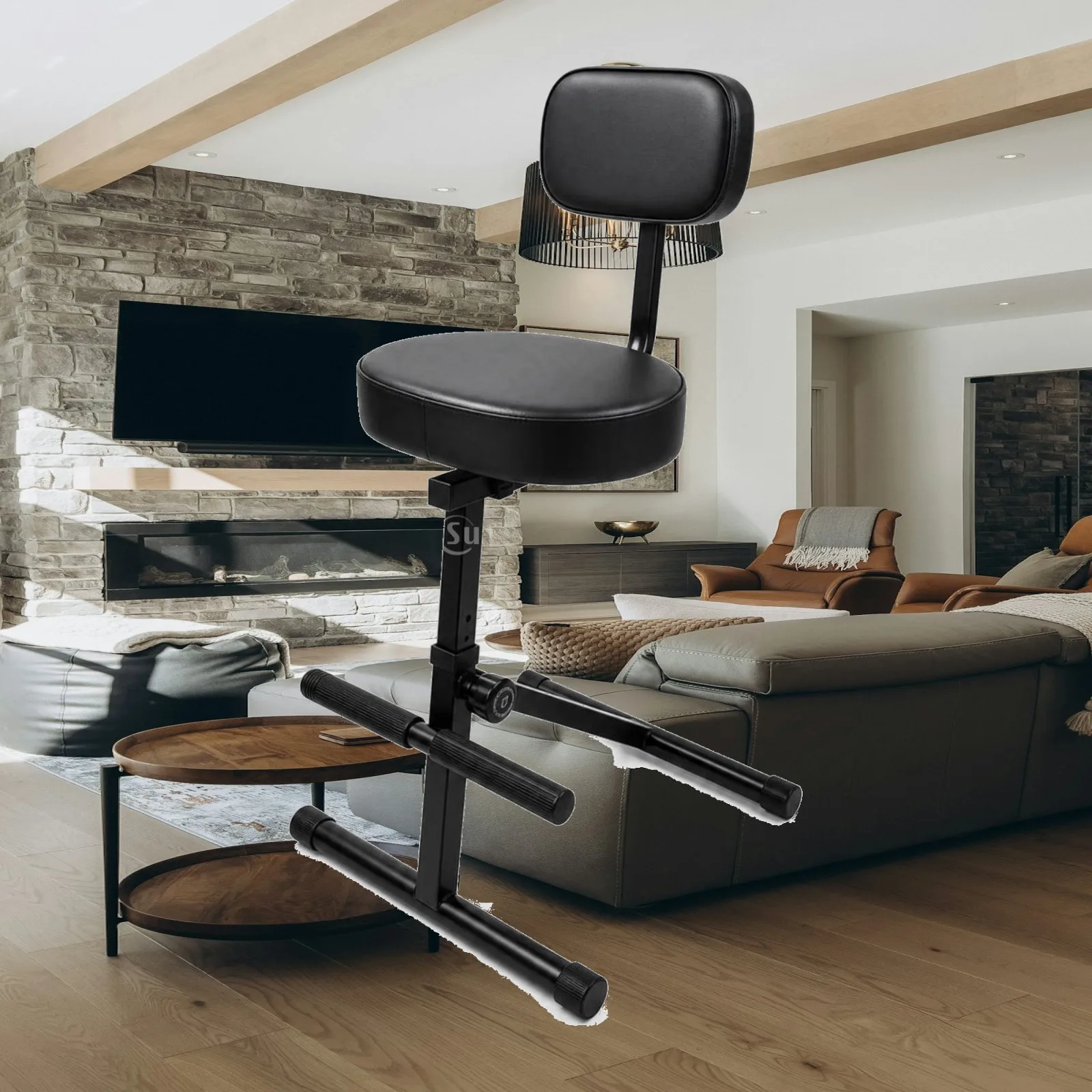 Adjustable Musician Chair with Backrest for Guitar and Piano Padded Seat 35x24x7.2 Cm Foldable Steel Frame Stool with Hanging