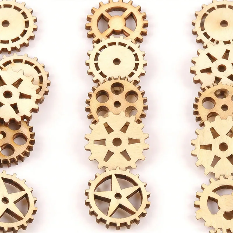 50Pcs 24mm Natural Unfinished Wooden Wheel Gear Shape For Handmade DIY Crafts Wood Slices Ornament Scrapbooking Home Decor m1683