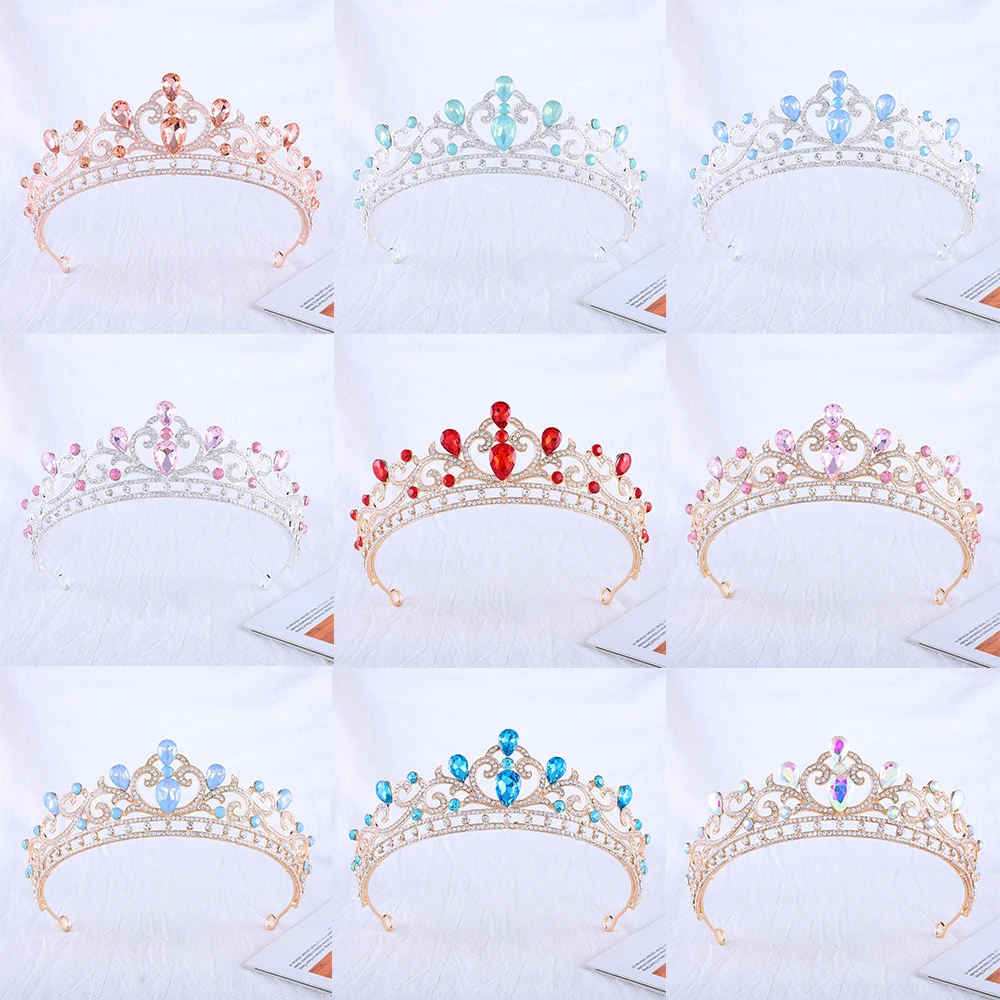 

Luxury Elegant Crystal Crown Hair Accessories Tiara For Women Party Colorful Rhinestone Bridal Crown New Hair Jewelry