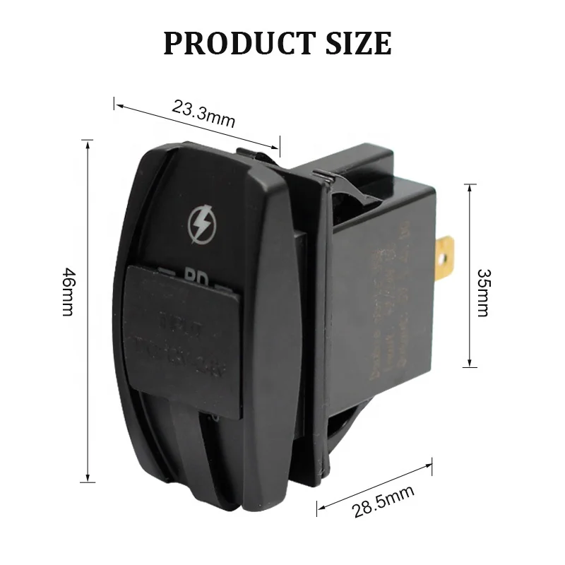 Rocker Style Waterproof PD USB Type C & QC3.0 Quick Charger Power Charging Socket Outlet Adapter for Marine Boat RV Boat