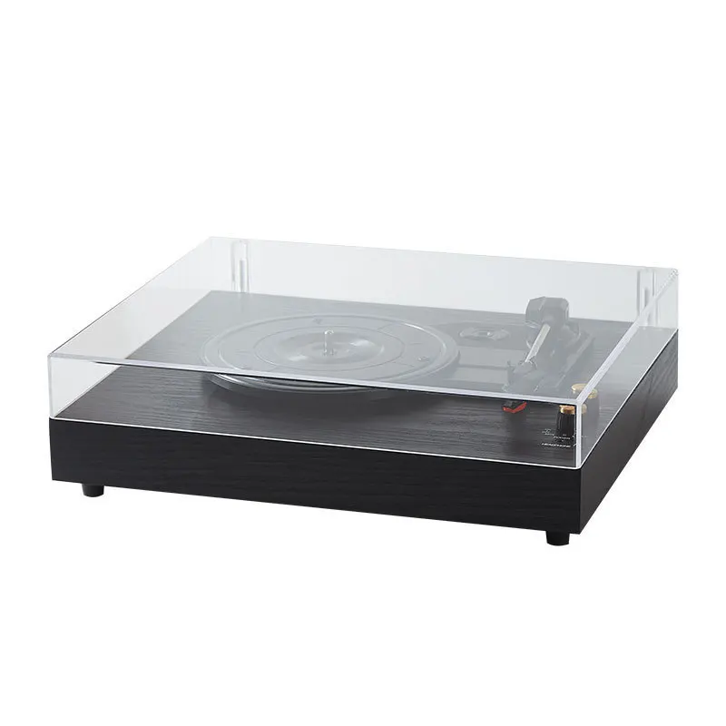 

Dust cover vinyl record player, desktop dual speaker system vinyl phonograph wooden phonograph