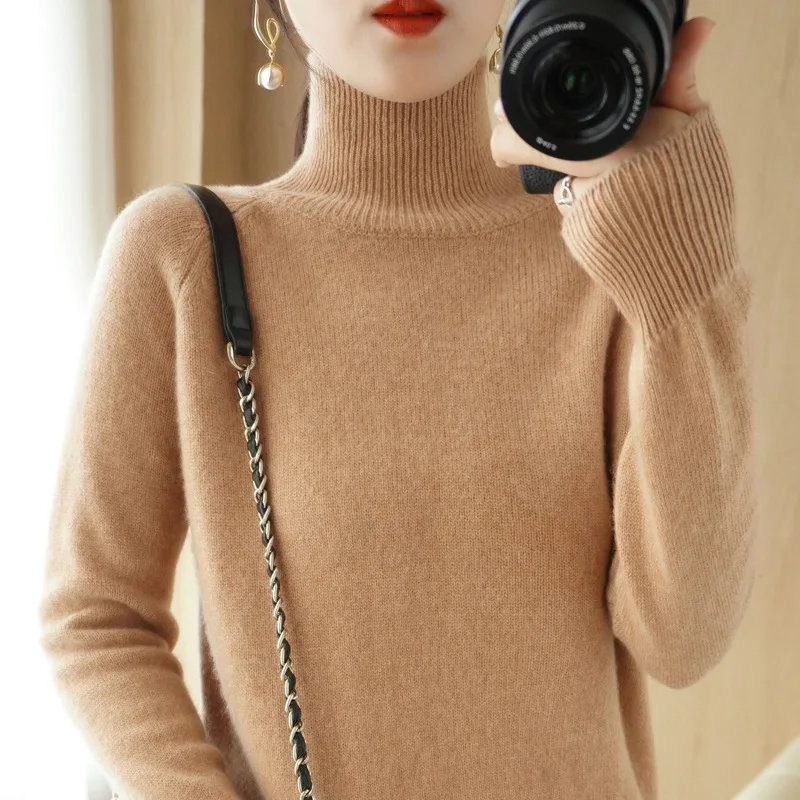 

Women 2024 Sweater Winter Long Sleeve Knitted Bottoming Solid Color Pullovers Casual Stand Collar Fashion Soft Wear Tops T970