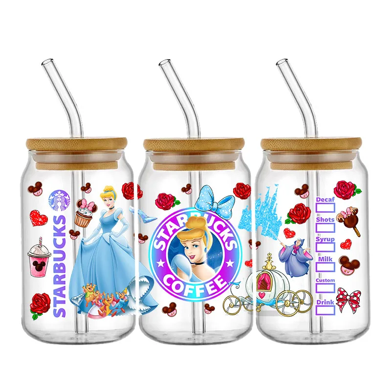 Disney Princess 16oz DTF Sticker Cups Cool Personalize UV Wrap Transfer Sticker Custom Labels DIY Logo Selfadhesive Waterproof