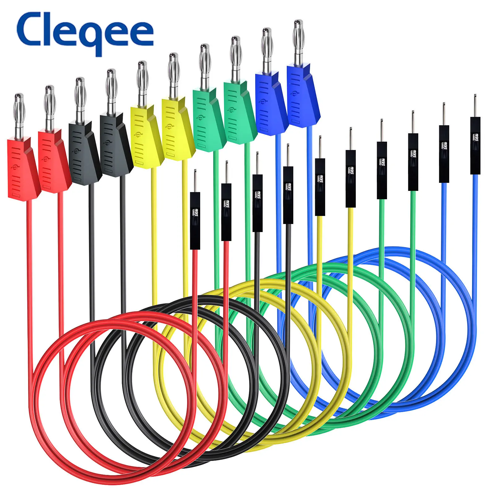 Cleqee P1532 10PC Jumper Wires Dupont Male to 4mm Stackable Banana Plug Silicone Cable for Arduino Breadboard