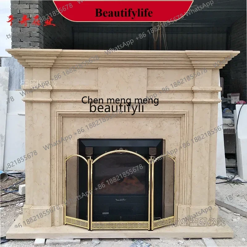 D178 Stone carving European fireplace Marble mantel American minimalist, decorative cabinet Stone fireplace