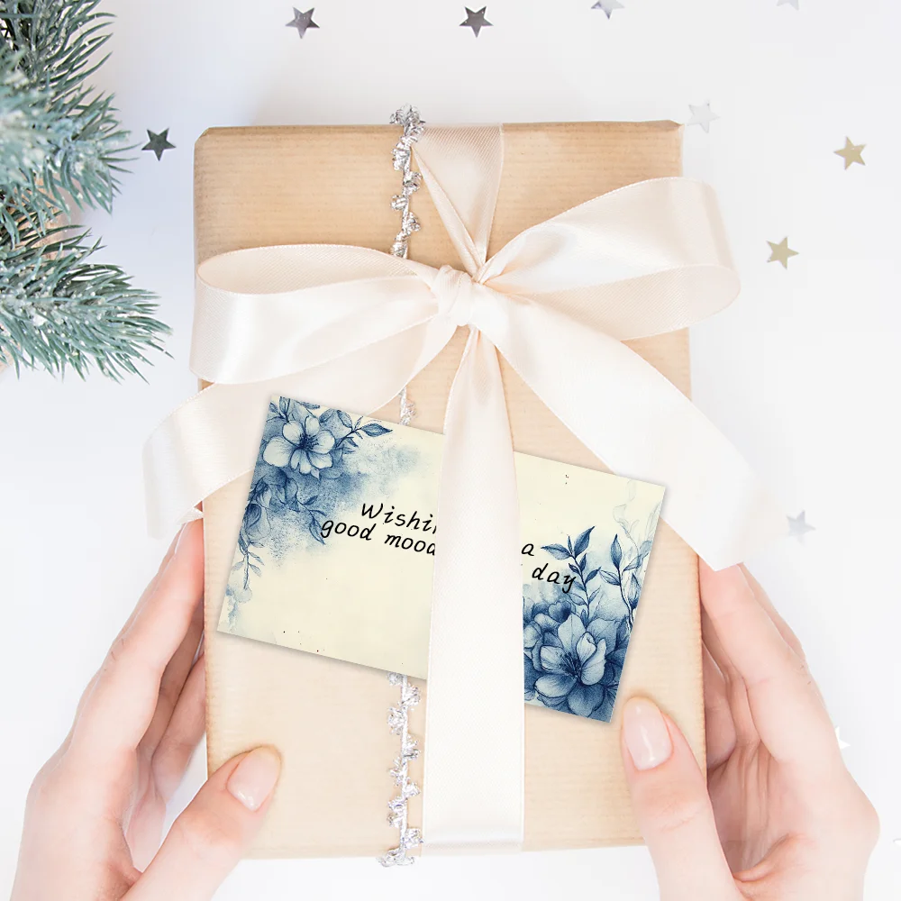 50pcs Vintage Cards, Blue Watercolor Floral Blank Greeting Cards, Wedding Birthday Party Thank You Cards, Pocket Card Supplies