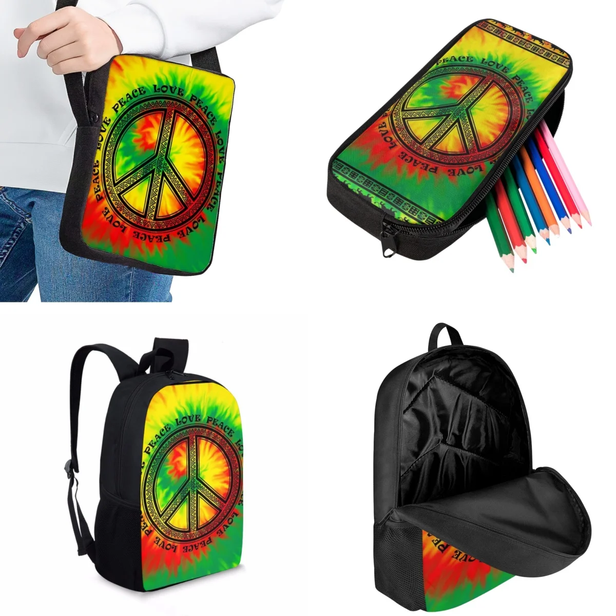 Jackherelook-mochila con diseño de la paz para niños, morral para adolescentes, bolsa para ordenador portátil para estudiantes universitarios, 3 unidades por Set