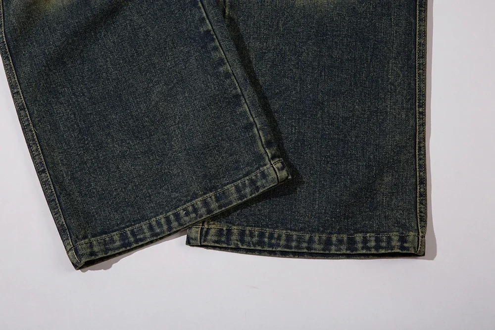 Jeans largado gradiente lavado reto para homens, calças casuais, calças jeans soltas, calças de rua alta, corante de lama, grandes dimensões