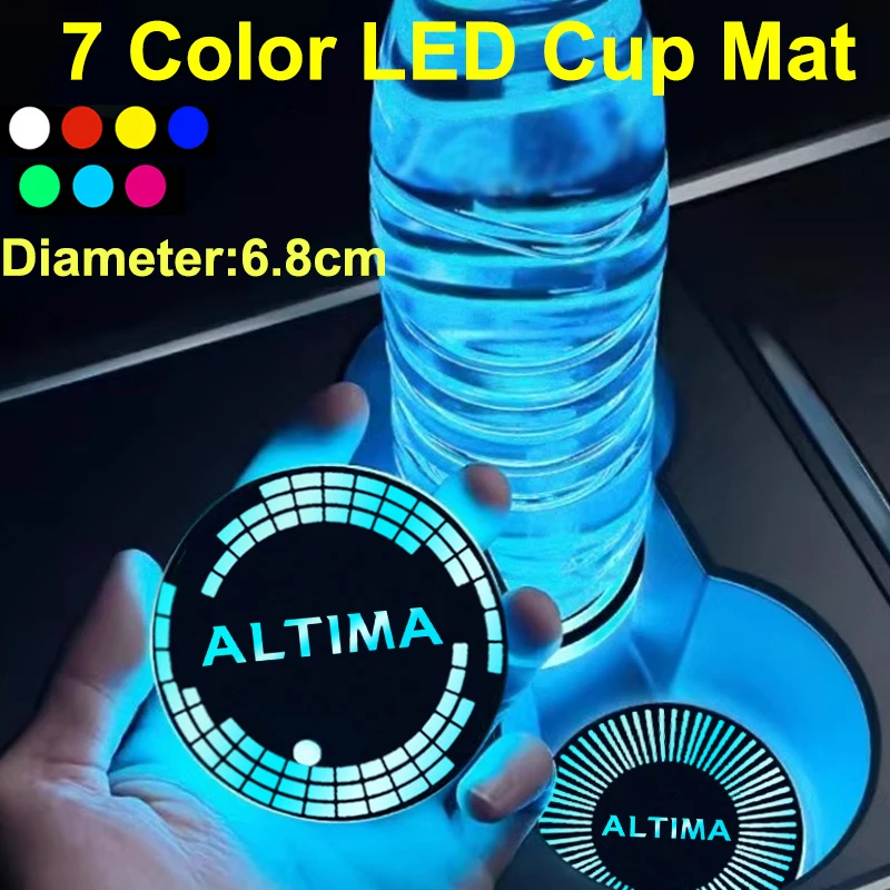 Car Intelligent Water Coaster Drinks Holders for Nissan Altima Logo 7 Colorful LED Cup Mat Pad USB Charging Light Accessories