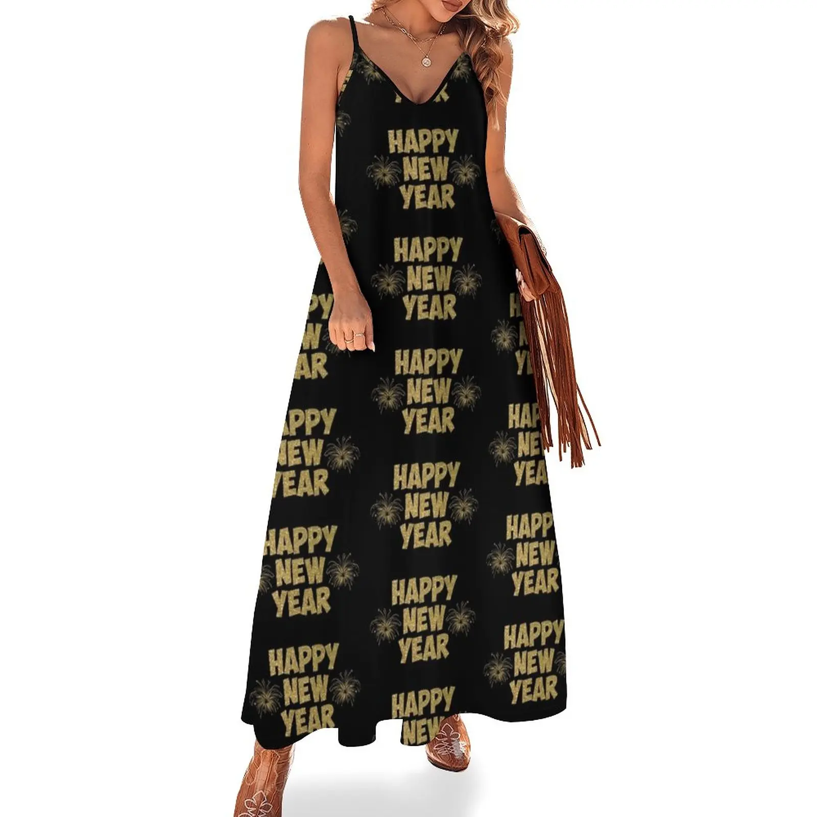 

gold happy new year fireworks Sleeveless Dress Women's summer skirt summer clothes for women