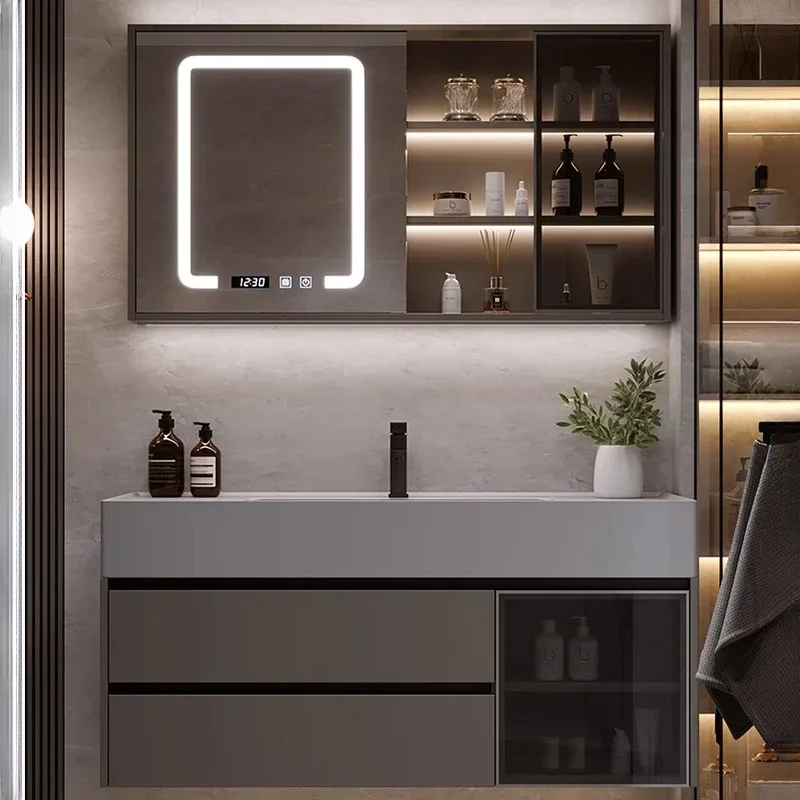 Modern Luxury Rock Plate Bathroom Cabinets Wall-mounted Vanity Sink Smart Mirror Cabinets Fashion Furniture Muebles Baño FYBC