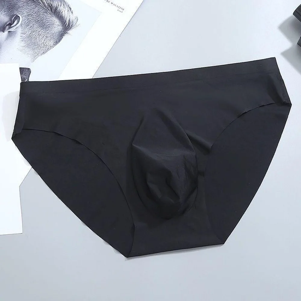 Sexy Men's Panties Ice Silk Briefs Breathable Semi-Transparent Brief Seamless Summer Solid Color Underwear Man Bulge Pouch Brief