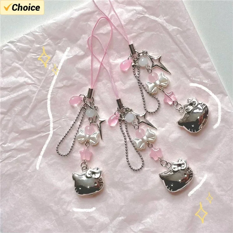 Sanrio Hello Kitty Creative Bow Love Keychain Pendant High-value Cartoon Mobile Phone Chain Sweet Girl Backpack Decoration Gift