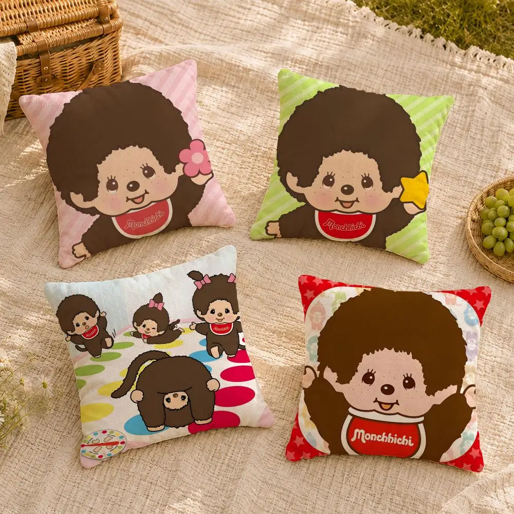 Plush Monkey Doll M-Monchhichi Cushion Cover Soft Short Plush Throw Pillow Cover Washable Skin Friendly Sofa Living Room Decor